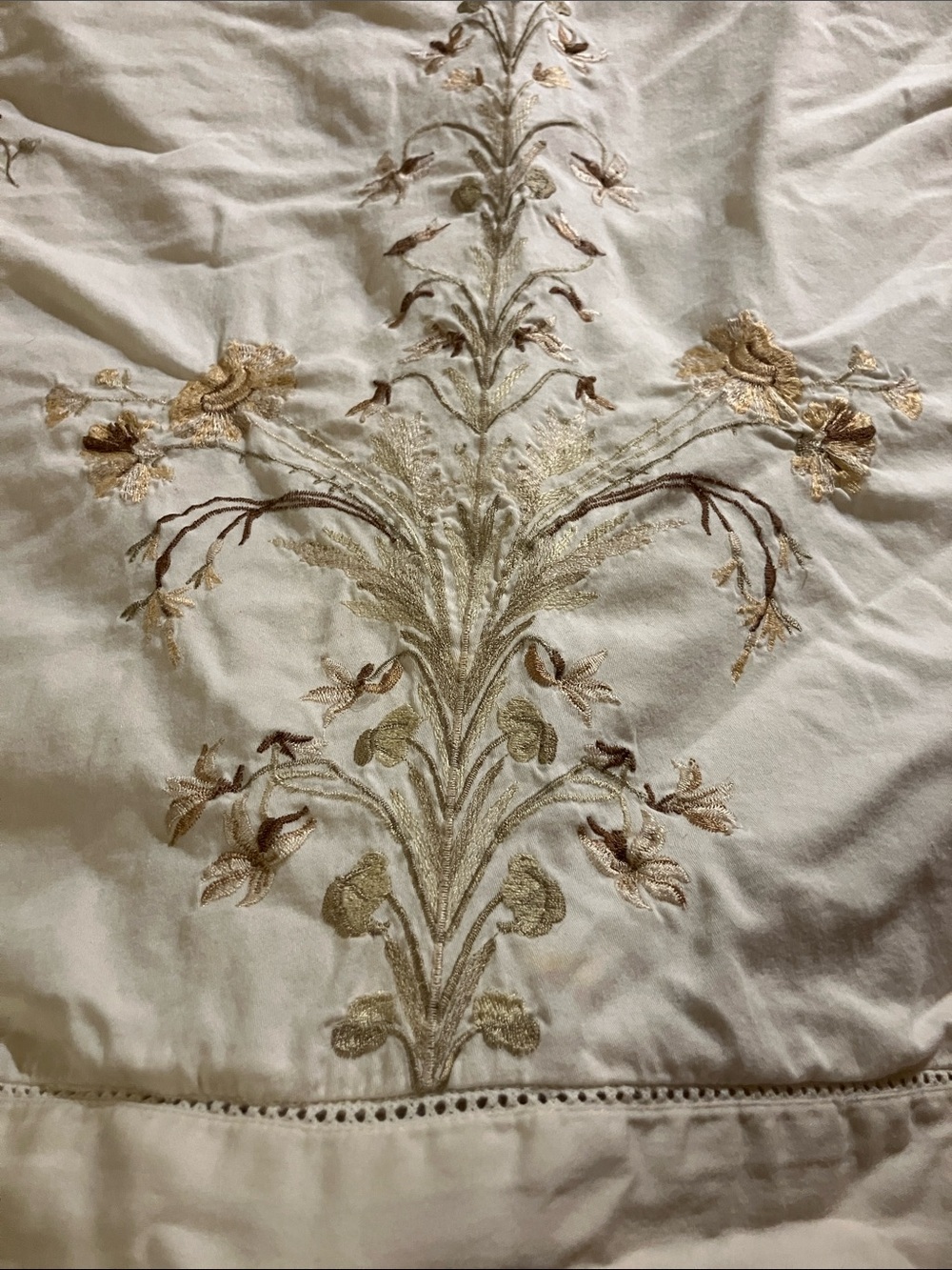 Machine embroidered neutral floral king size pillow case 100% cotton cottagecore